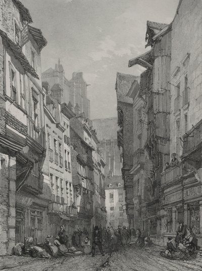 古代フランスの絵のようにロマンチックな旅。 ブルターニュ: ナントのメインの古い通り 作： Eugene Ciceri