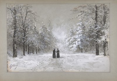 二人の男がいる冬景色、1830-90年。 作： Eugene Ciceri