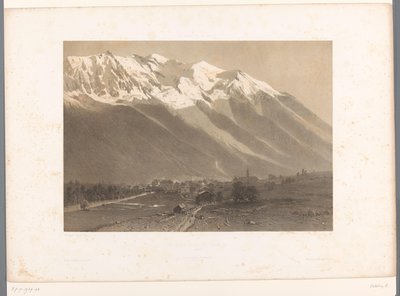 モンブランのふもとにあるシャモニーの景色 Le Mont Blanc et Chamonix (オブジェクトのタイトル) La Suisse et la Savoie (シリーズタイトル) スイスとサヴォイでの見解 (オブジェクトに関するシリーズ タイトル) 作： Eugene Ciceri