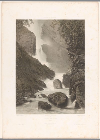 Chède 滝の眺め Cascade de Chède (オブジェクトのタイトル) La Suisse et la Savoie (シリーズタイトル) スイスとサボイでの見解 (オブジェクトに関するシリーズ タイトル) 作： Eugene Ciceri