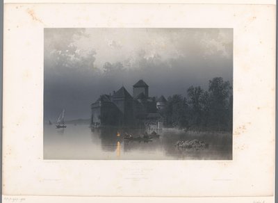 ジュネーブ湖のシヨン城の眺め Château de Chillon (オブジェクトのタイトル) スイスとサヴォイアの顔（連載タイトル） La Suisse et la Savoie (オブジェクトのシリーズ タイトル) 作： Eugene Ciceri
