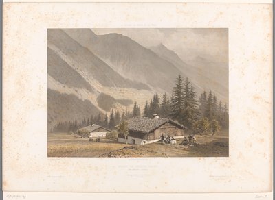 シャモニー近くのジャック・バルマの家の眺め Maison de Jacques Balmat (オブジェクトのタイトル) スイス、サボイ、チロルの景色 (シリーズ タイトル) La Suisse, la Savoie et le Tyrol (オブジェクトのシリーズ タイトル) 作： Eugene Ciceri