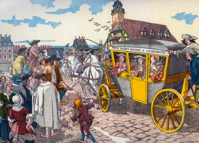 Les Carrosses à cinq sols」：フランスの公共馬車 作： Eugene Courboin
