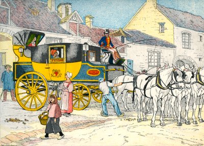 1840年のコーチハウスでの郵便馬車 作： Eugene Courboin