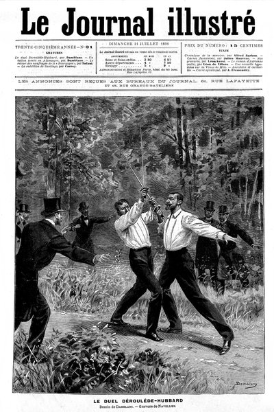 1898年7月31日に発行されたJournal Illustrous N¡ 31の "one "に掲載されたDamblansのエングレーヴィング：Paul Deroulede（1846-1914）とGustave Hubbard（1858-1927）の間で行われた剣での決闘-証人が介入した-。 作： Eugene Damblans