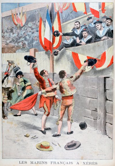 闘牛を見ているフランスの船員、Xeres、スペイン、1899 作： Eugene Damblans