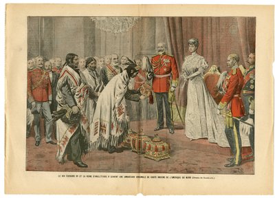 Eugene Damblans (1865-1945)のイラストがLe Pelerin, 26/08/06に掲載されました - King Edward and Queen of England...- アメリカ アメリカ, イギリス イギリス, 公式訪問 - エドワード7世 (1841-1910), ヴィクトリア, アメリンドのインディアン 作： Eugene Damblans