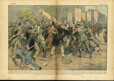 Eugene Damblans (1865-1945)のイラスト（Le Pelerin, 27/06/37） - ヒトラードイツのキリストの十字架に対するガンミの十字架 - ドイツ プロイセン, 宗教 信仰, 群衆, 戦い, 正しい, ガンミの十字架, キリストの十字架, カトリック カトリシズム - 売約済み 作： Eugene Damblans