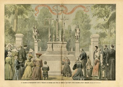 Eugene Damblans (1865-1945)のイラスト（Le Pelerin, 29/05/04） - ルナンの祝祭日に対抗してトレギエに設置された抗議のカルヴァリーが、先ほど厳粛に就任した - 宗教 信仰, ブルターニュ, トレギエ, カトリック カトリシズム - プロ 作： Eugene Damblans
