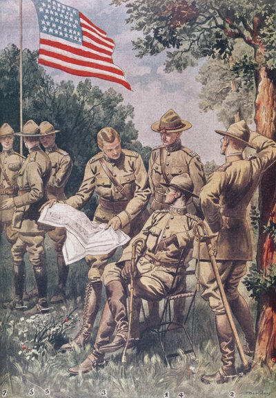 フランスでのアメリカ人の到着：異なるランクを認識する方法、「ルプチジャーナル」、1917年から18年 作： Eugene Damblans