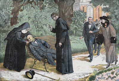 フランスの政治家であるテオフィル・デルカッセ（1852-1923）は、1923年にニースのエヴェッシェの庭で塞栓症により死亡しました。ダンブランスの図面。 作： Eugene Damblans