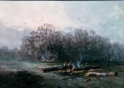 木版画のある霧の風景（油彩・キャンバス） 作： Eugene Deshayes