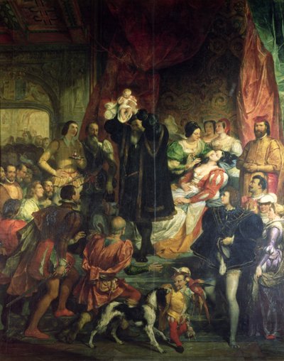 1827年、1553年12月13日、ポーの城でのアンリ4世の誕生（1553-1610） 作： Eugene Deveria