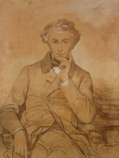 アンリ・レーバーの肖像（1807-80）（紙に鉛筆と白いチョーク） 作： Eugene Emmanuel Amaury Duval