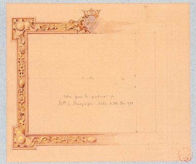 モンペリエ嬢の肖像画のコーニスのデザイン、ウジェーヌ・エマニュエル・ヴィオレ＝ル＝デュック（1814-1879）作、水彩画 作： Eugene Emmanuel Viollet le Duc