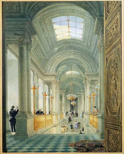 パリ。チュイルリー宮殿の大階段（ユージン・ヴィオレ・ル・デュック作、1840年頃、水彩画 作： Eugene Emmanuel Viollet le Duc