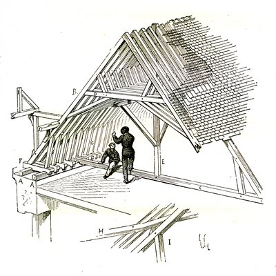 ヴィオレ＝ル＝デュックはフレームを研究する2人の人物を描いている。 作： Eugene Emmanuel Viollet le Duc