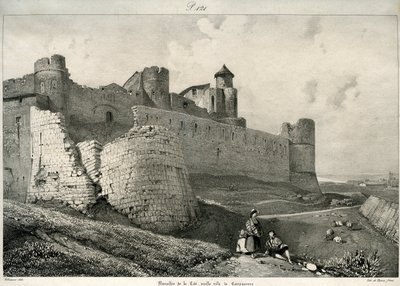 カルカッソンヌ、市壁、大きな被害あり 作： Eugene Emmanuel Viollet le Duc