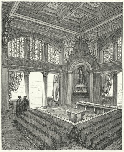 Triclinium、ローマの建物の正式なダイニングルーム 作： Eugene Emmanuel after Viollet le Duc
