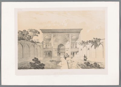 タブリーズのフセイン・カーンの家の中庭 Maison de Hussein-Khân Tabriz (オブジェクトのタイトル) ペルシャの風景（シリーズタイトル） ペルセ・モダン（シリーズタイトル） 作： Eugene Flandin