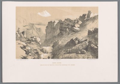 Ganjnameh op de berg Alvand イラン ハマダーンの近くに楔形文字の碑文があるエルヴェンド峡谷の山 (オブジェクトのタイトル) 作： Eugene Flandin