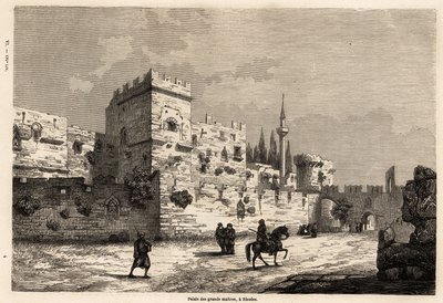ロードス島の巨匠の宮殿、ウジェーヌ・フランダンが1844年のロードス島への旅を説明するために描いたもの。エドゥアール・シャルトン編集の「世界旅行」に掲載されている図版 作： Eugene Flandin