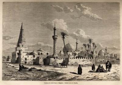 ウジェーヌ・フランダン（1809-1876）が1840年から1842年にかけてメソポタミアを旅行した際に描いたバグダッドのシェイク・オマルの墓。1861年に出版された「Le tour du monde」に掲載された版画。セルバのコレクション。 作： Eugene Flandin