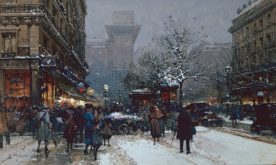 Porte St. Denis, Paris (ブラックチョークとボディカラー) 作： Eugene Galien Laloue