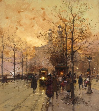 パリの通りの人物 作： Eugene Galien Laloue