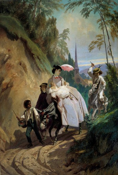 モンモランシーまでロバを歩かせる ウジェーヌ・ジロー（1806-1881）の絵画 19世紀 パリ 装飾美術 作： Eugene Giraud