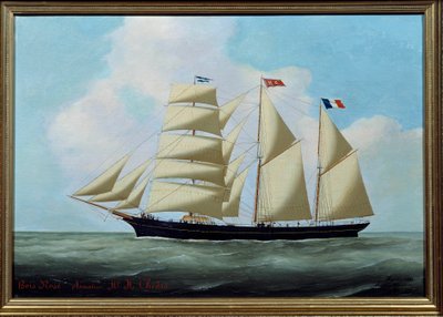 Le Trois Mats Wood-Rose Painting by Eugene Margueritte-Grandin dit Eugene Grandin (1833-1916) 1886 日。 0.56x0.81 m Fecamp、ニューファンドランド博物館 作： Eugene Grandin