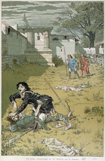 メロヴィングス朝時代の裁判決闘、1888 作： Eugene Grasset