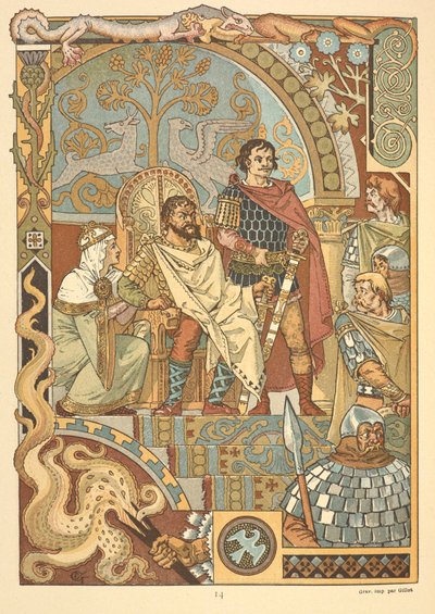 王は法廷で玉座に座ります。 作： Eugene Grasset