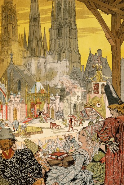 Depiction of mystery in churchyard of cathedral, illustration for Notre-Dame de Paris by Victor Hugo (1802-1885)   1462482   ja       japanese Successfully Translated  Original: Comforts of Bath: Gouty Persons Fall on Steep HIll Translat: Comforts of Bath: 作： Eugene Grasset