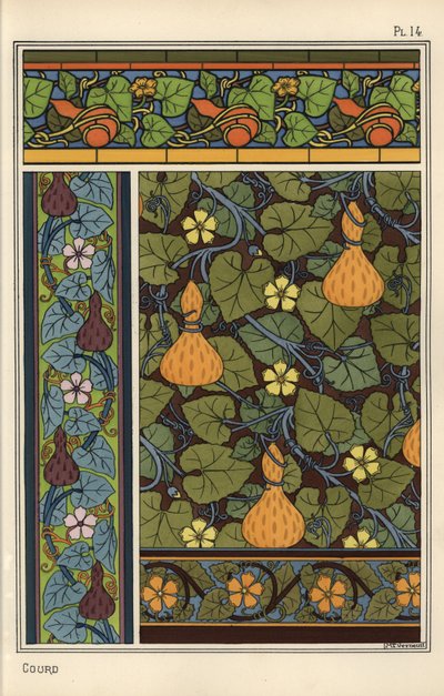 壁紙やステンドグラス、布地の柄にひょうたんが登場 作： Eugene Grasset