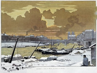 雪に覆われたパリのサリー橋、1886年1月のある夜 - by Grasset 作： Eugene Grasset