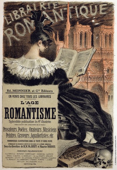 文学。Librairie romantique（ロマンティックな本屋） ユージン・グラッセが編集者モニエのために描いたポスター フランス 1890年頃 Coll.部分です。(ポスター) 作： Eugene Grasset
