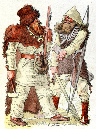 石器時代の男たち、1900年頃（イラスト） 作： Eugene Grasset