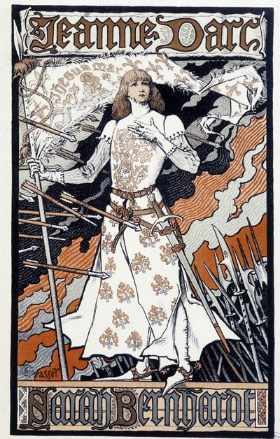ポスター「ジャンヌダルク」（Henriette Rosine Bernard dit Sarah Bernhardt（1844-1923）が『ジャンヌダルク』に出演）。1890年頃のもの 作： Eugene Grasset
