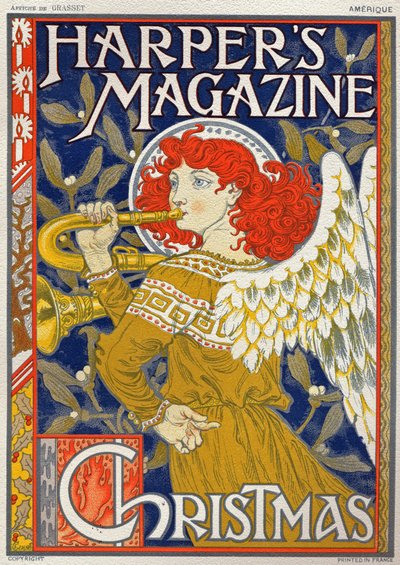 宗教。クリスマスの天使ユージン・グラッセによるハーパース・マガジンのポスター（アメリカ 作： Eugene Grasset