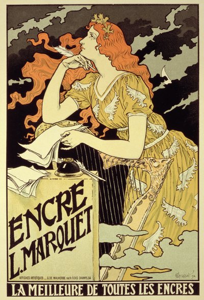 「マーケットインク」を宣伝するポスターの複製 作： Eugene Grasset