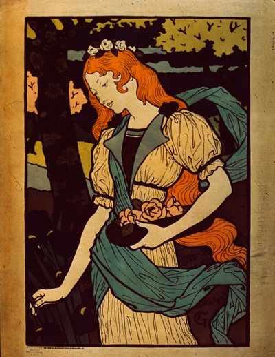 花を摘む女、1917年 作： Eugene Grasset