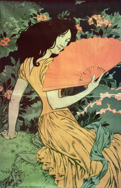 ファンを持つ女性、1900 作： Eugene Grasset