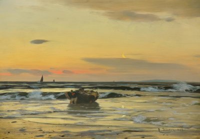 E.Dücker、浜辺（釣り船が去る…） 作： Eugene Gustav Dücker