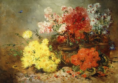 ヒナギク、ベゴニア、その他の鉢花 作： Eugene Henri Cauchois