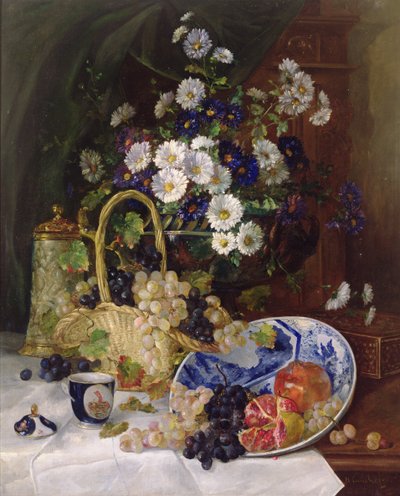 花と果実のある静物 作： Eugene Henri Cauchois