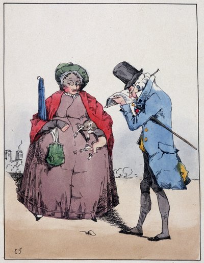 リュクサンブール公園のブルジョワカップル - Eugene Forest, ed. Delpech, Paris, c.1830. 作： Eugene Hippolyte Forest