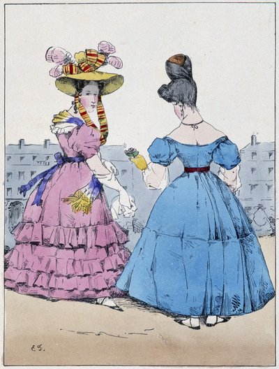 オペラ座の通りにいる二人の優雅な女性 - ウジェーヌ・フォレストの「Souvenirs d