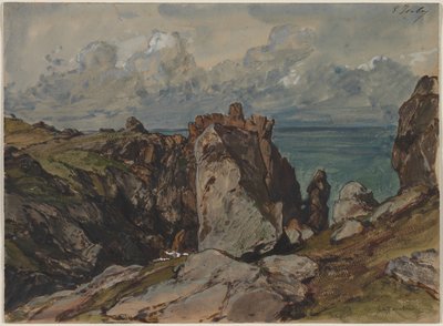 ブルターニュ、セザンブルの海辺の断崖 作： Eugene Isabey