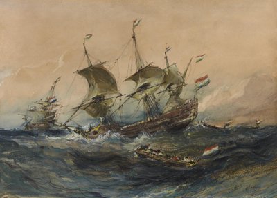 嵐の中のオランダ船 作： Eugene Isabey